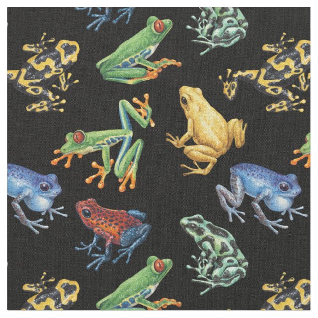 Tissu Grenouilles sur noir (Fermer)
