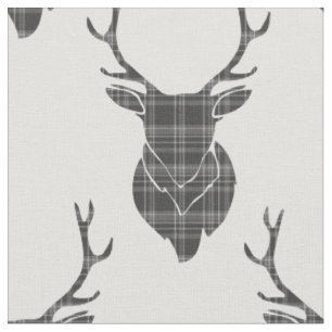 Tissu Grey Tartan Tête de la tasse Antler Rustic Motif (