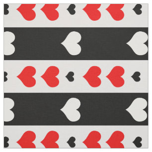 Tissu Grilles Rouge Noir Coeurs Blancs Textile