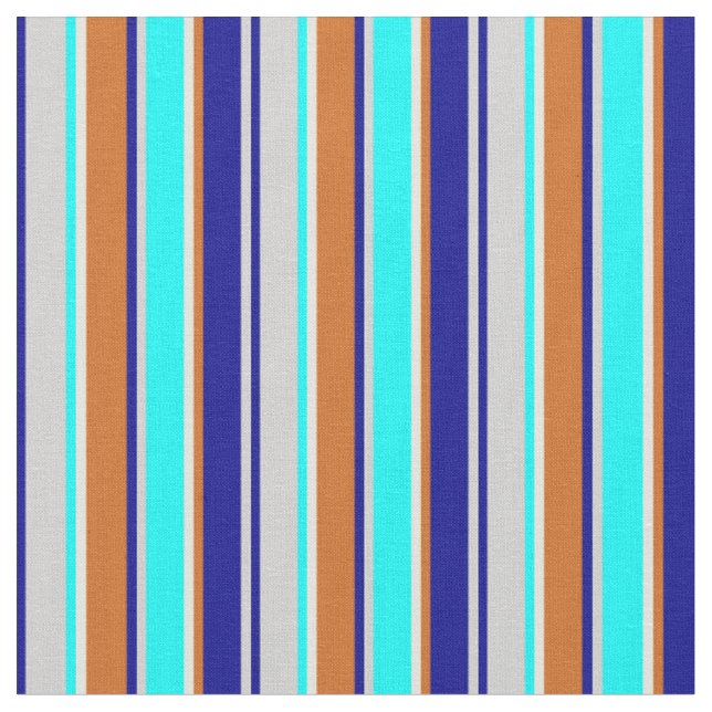 Tissu Gris, Bleu foncé, Chocolat, Lignes Beige & Cyan (Fermer)