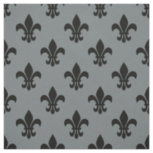 Tissu Gris Charbon, Fleur de Lis noir Motif Sz6