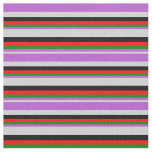 Tissu Gris clair, orchidée, vert, rouge et noir