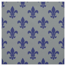 Tissu Gris De Charbon, Bleu Marine Fleur De Lis Motif Sz