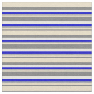 Tissu Gris, Tan, Gris foncé, Bleu & Blanc Motif