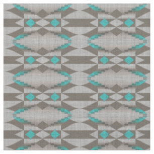 Tissu Gris Taupe Aqua Turquoise Turquoise Blue Tribal Ar