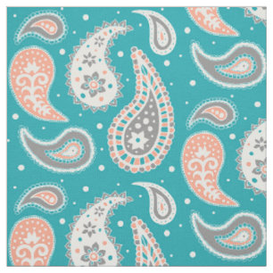 Tissu Gris turquoise de corail de motif de Paisley