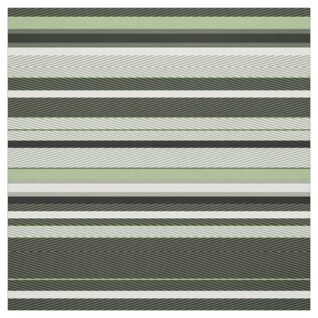 Tissu Gris, vert, rayures blanches. (Échantillon)