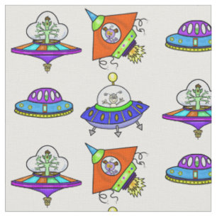Tissu Gros Alien Spaceships et soucoupes volantes Fabric
