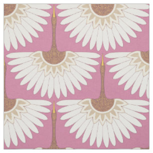 Tissu grues art déco rose