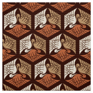 Tissu Grues japonaises, Tan, rouille et brun chocolat