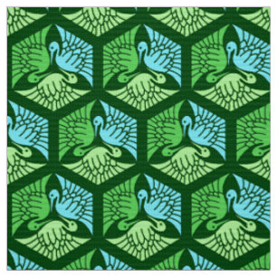 Tissu Grues japonaises, vert jade et bleu clair