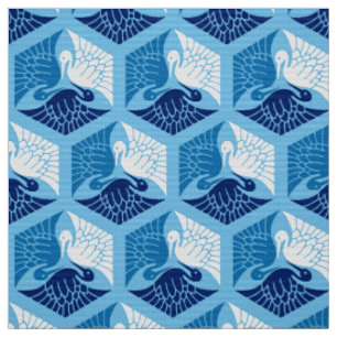 Tissu Grues, marine, blanc, et bleu-clair japonais