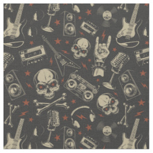 Tissu Grunge musique crâne croisé motif