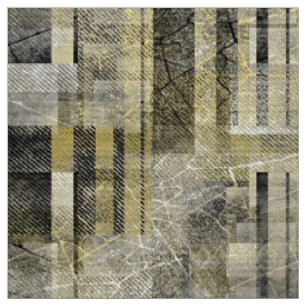 Tissu Grunge noir gris moutarde abstraite géométrique
