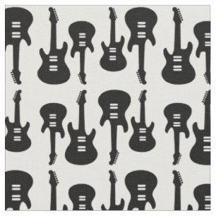 Tissu Guitares électriques Retro Guitars Motif B&W