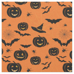 Tissu Halloween Citrouilles et sorcière Casquette Motif