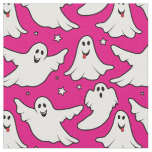 Tissu Halloween mignon Motif fantôme sur rose