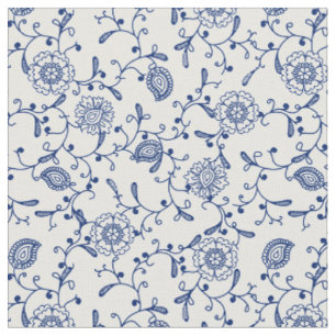 Tissu Hamptons bleu esthétique Blanc floral Motif Boho