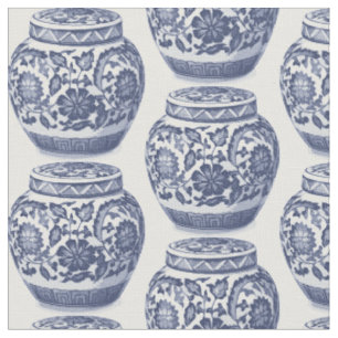 Tissu Hamptons bleu et blanc Ginger Jar Vase Motif