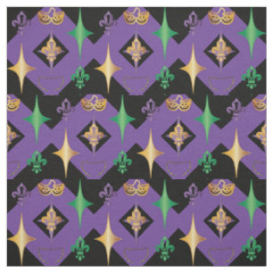 Tissu Harlequins Perles Masque Fleur de Lis Mardi Gras