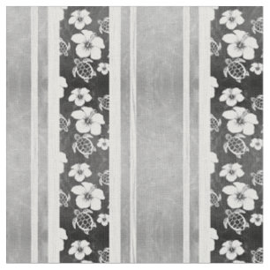 Tissu Hawaïen noir et blanc Honu de ketmie