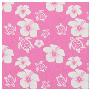 Tissu Hawaïen rose de Honu de ketmie