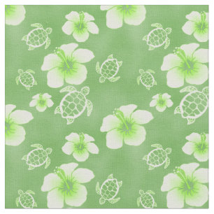 Tissu Hawaïen vert de Honu de ketmie