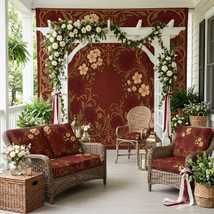 Tissu héritage Art nouveau floral ivoire burgundy