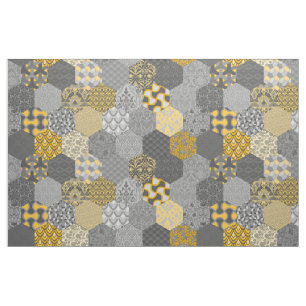 Tissu Hexagones de Patchwork Jaune et gris