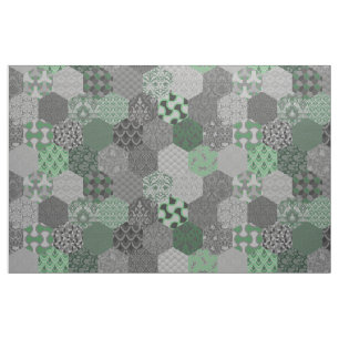Tissu Hexagones de Patchwork Vert et gris
