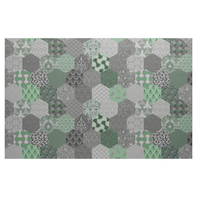 Tissu Hexagones de Patchwork Vert et gris (Fat Quarter)