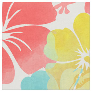 Tissu Hibiscus d'aquarelle PixDezines/orange/jaune/bleu
