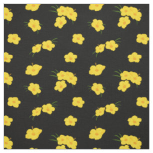 Tissu Hibiscus Tropical Fleur Jaune Noir Motif