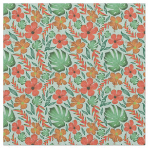 Tissu Hibiscus Tropical Monstera Leaf Motif