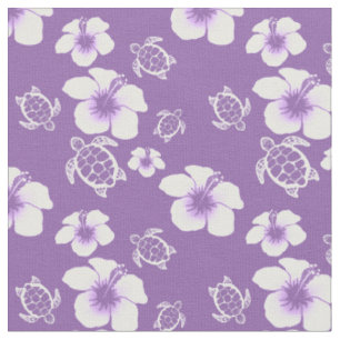 Tissu Hibiscus Violet Et Blanc Honu Hawaiian Fabric