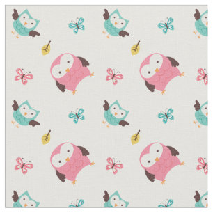 Tissu Hiboux et papillons de printemps