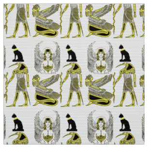 Tissu Hiéroglyphes égyptiens anciens en noir et jaune