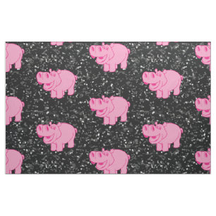 Tissu Hippopotame rose Cute Hippopotame souriant
