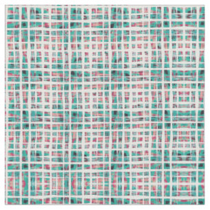 Tissu Hipster bohème moderne Turquoise Coral noir Plaid