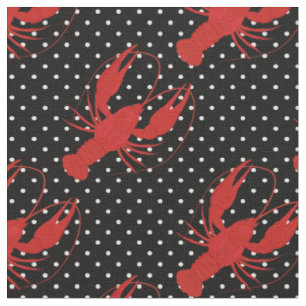 Tissu homard rouge pois noir