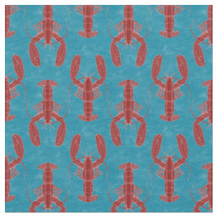 Tissu Homard Tribal Rouge sur Fond Bleu Nautical