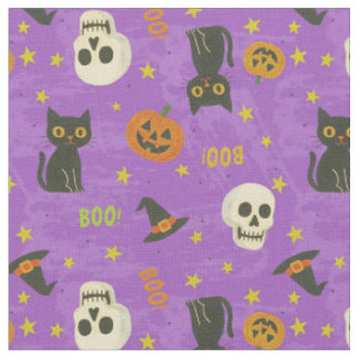 Tissu Icônes d'Halloween mignonnes Motif - violet