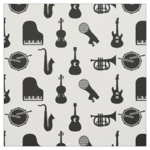 Tissu Icônes d'instruments de musique rétro Musique no