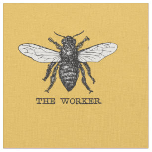 Tissu Illustration d'abeille ouvrière vintage