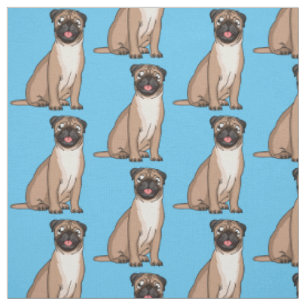 Tissu Illustration de dessin animé de chien pug heureux