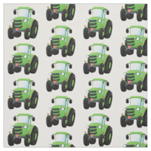 Tissu Illustration du joli joyeux tracteur agricole vert