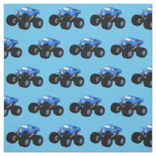 Tissu Illustration d'un camion monstre bleu mou
