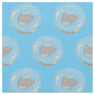 Tissu Illustration d'une mignonne raie manta et de bulle