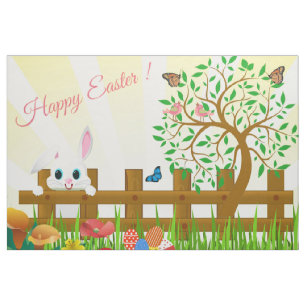 Tissu Illustration heureuse de lapin de Pâques