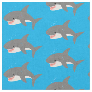 Tissu Illustration joyeuse du grand requin blanc